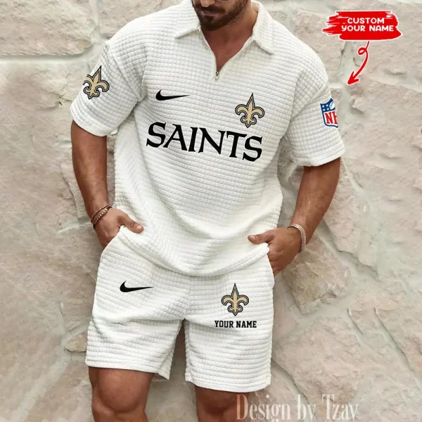 New Orleans Saints Men's Waffle Knit Short Sleeve Slim Fit Soft Summer And Shorts BSPTWHZSS302