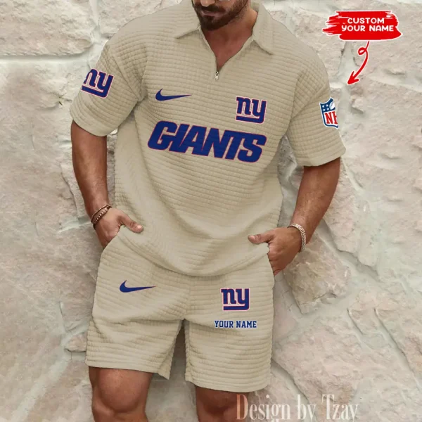 New York Giants Men's Waffle Knit Short Sleeve Slim Fit Soft Summer And Shorts BSPTWHZSS303