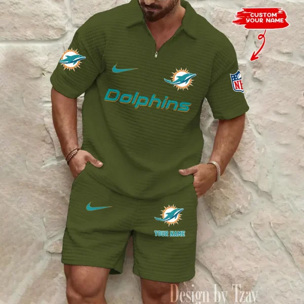 Miami Dolphins Men's Waffle Knit Short Sleeve Slim Fit Soft Summer And Shorts BSPTWHZSS299