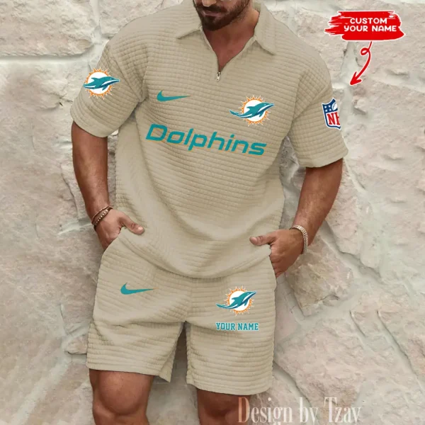 Miami Dolphins Men's Waffle Knit Short Sleeve Slim Fit Soft Summer And Shorts BSPTWHZSS299 - Image 3