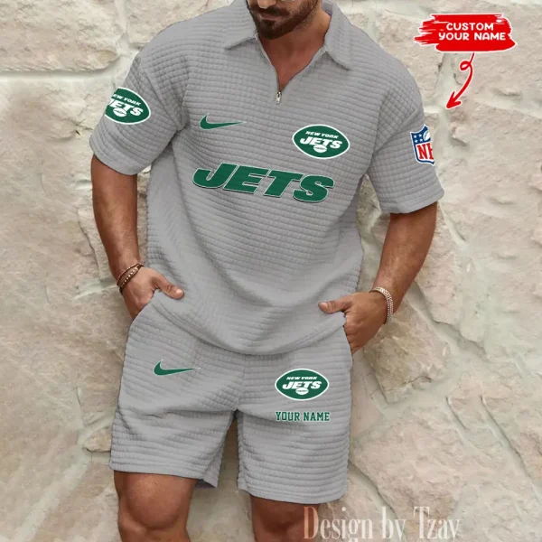 New York Jets Men's Waffle Knit Short Sleeve Slim Fit Soft Summer And Shorts BSPTWHZSS304