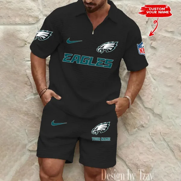 Philadelphia Eagles Men's Waffle Knit Short Sleeve Slim Fit Soft Summer And Shorts BSPTWHZSS305
