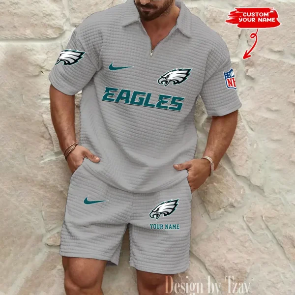 Philadelphia Eagles Men's Waffle Knit Short Sleeve Slim Fit Soft Summer And Shorts BSPTWHZSS305 - Image 4