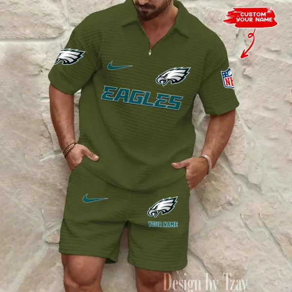 Philadelphia Eagles Men's Waffle Knit Short Sleeve Slim Fit Soft Summer And Shorts BSPTWHZSS305 - Image 5
