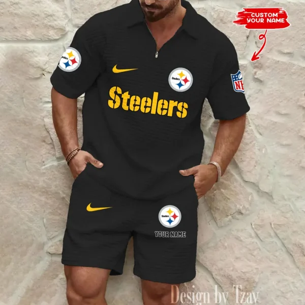 Pittsburgh Steelers Men's Waffle Knit Short Sleeve Slim Fit Soft Summer And Shorts BSPTWHZSS306
