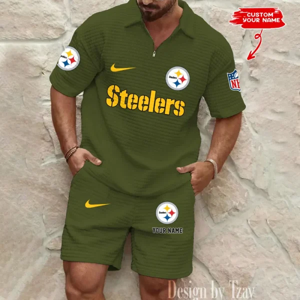Pittsburgh Steelers Men's Waffle Knit Short Sleeve Slim Fit Soft Summer And Shorts BSPTWHZSS306 - Image 3