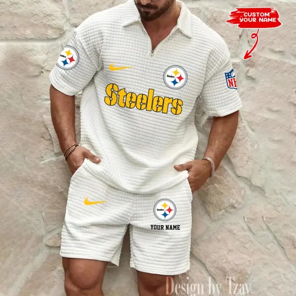 Pittsburgh Steelers Men's Waffle Knit Short Sleeve Slim Fit Soft Summer And Shorts BSPTWHZSS306 - Image 4