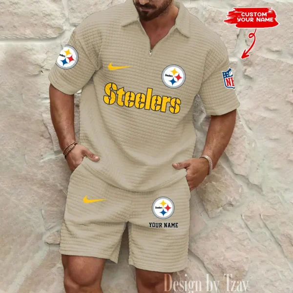Pittsburgh Steelers Men's Waffle Knit Short Sleeve Slim Fit Soft Summer And Shorts BSPTWHZSS306 - Image 5