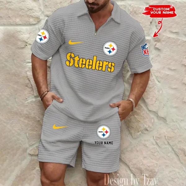 Pittsburgh Steelers Men's Waffle Knit Short Sleeve Slim Fit Soft Summer And Shorts BSPTWHZSS306 - Image 2