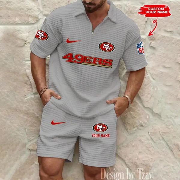 San Francisco 49ers Men's Waffle Knit Short Sleeve Slim Fit Soft Summer And Shorts BSPTWHZSS307 - Image 3