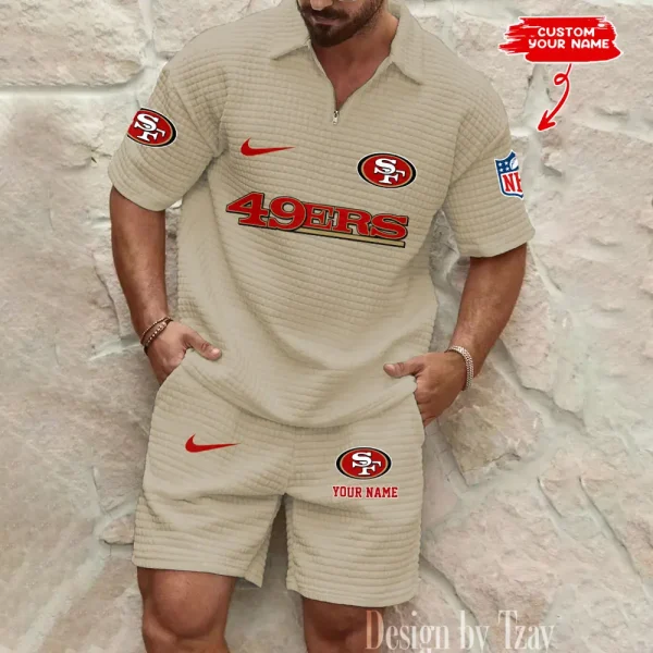 San Francisco 49ers Men's Waffle Knit Short Sleeve Slim Fit Soft Summer And Shorts BSPTWHZSS307 - Image 4