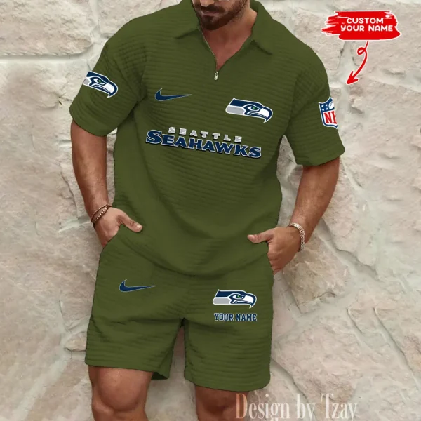 Seattle Seahawks Men's Waffle Knit Short Sleeve Slim Fit Soft Summer And Shorts BSPTWHZSS308 - Image 2
