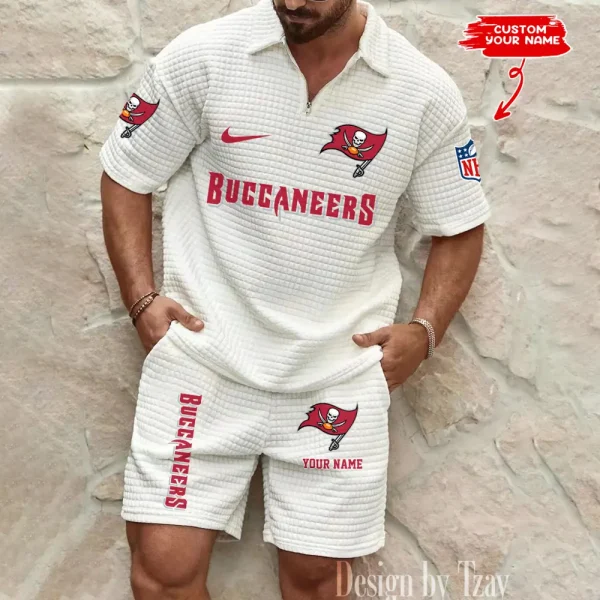 Tampa Bay Buccaneers Men's Waffle Knit Short Sleeve Slim Fit Soft Summer And Shorts BSPTWHZSS309 - Image 3