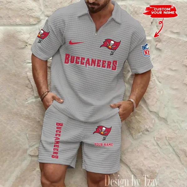 Tampa Bay Buccaneers Men's Waffle Knit Short Sleeve Slim Fit Soft Summer And Shorts BSPTWHZSS309 - Image 4