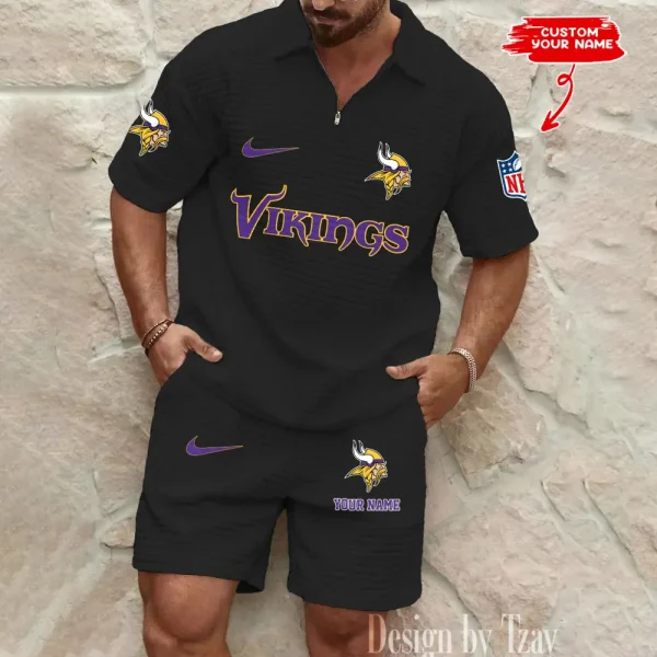 Minnesota Vikings Men's Waffle Knit Short Sleeve Slim Fit Soft Summer And Shorts BSPTWHZSS300 - Image 2