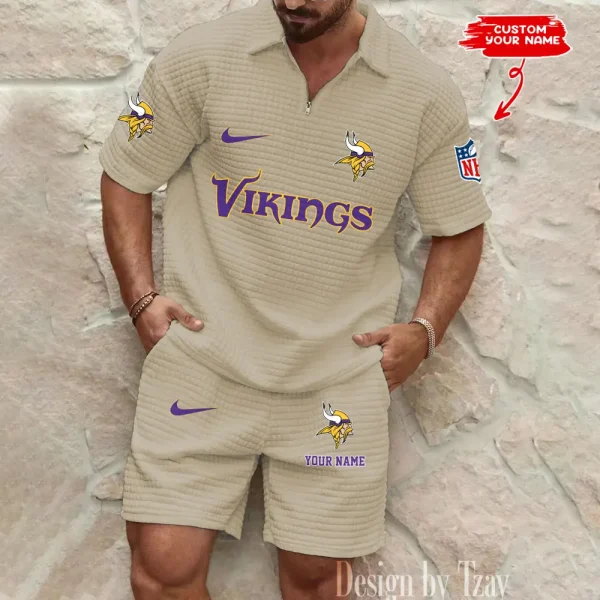 Minnesota Vikings Men's Waffle Knit Short Sleeve Slim Fit Soft Summer And Shorts BSPTWHZSS300 - Image 3