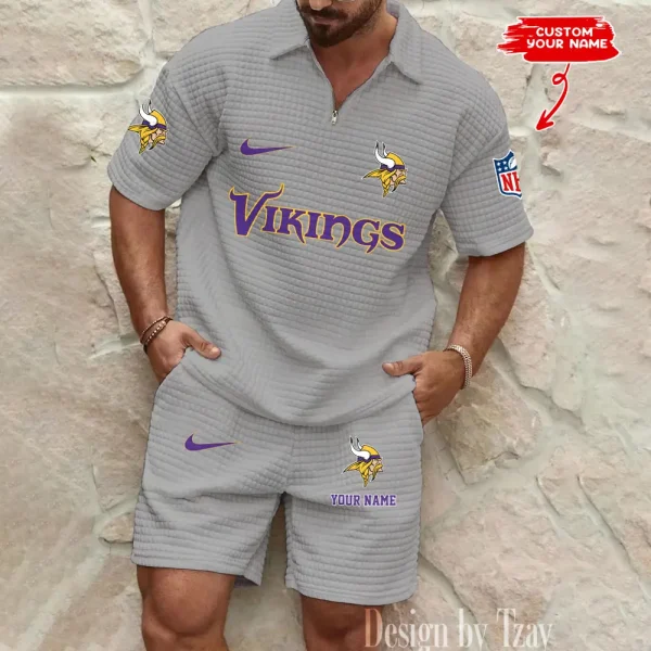 Minnesota Vikings Men's Waffle Knit Short Sleeve Slim Fit Soft Summer And Shorts BSPTWHZSS300 - Image 4