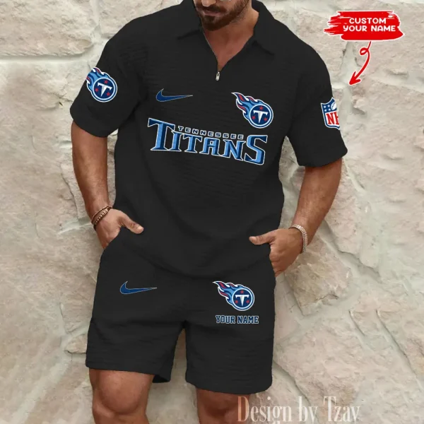 Tennessee Titans Men's Waffle Knit Short Sleeve Slim Fit Soft Summer And Shorts BSPTWHZSS310 - Image 2