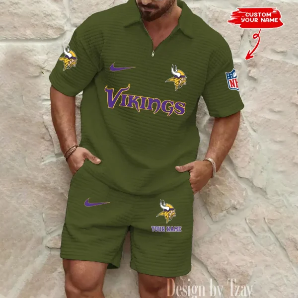 Minnesota Vikings Men's Waffle Knit Short Sleeve Slim Fit Soft Summer And Shorts BSPTWHZSS300 - Image 5