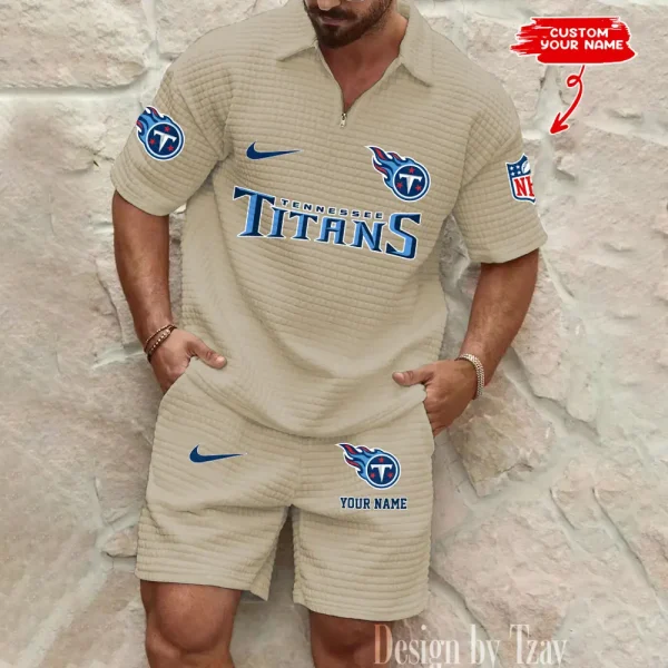 Tennessee Titans Men's Waffle Knit Short Sleeve Slim Fit Soft Summer And Shorts BSPTWHZSS310 - Image 4
