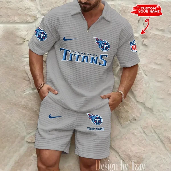 Tennessee Titans Men's Waffle Knit Short Sleeve Slim Fit Soft Summer And Shorts BSPTWHZSS310 - Image 5