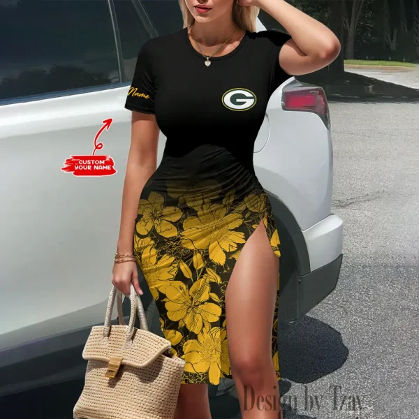 Green Bay Packers Women's Slit Bodycon Dress New 2025 S9SBD049