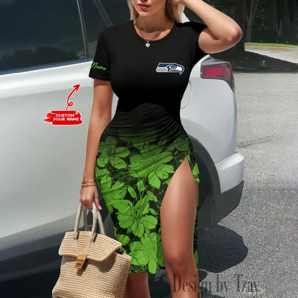 Seattle Seahawks Women's Slit Bodycon Dress New 2025 S9SBD066
