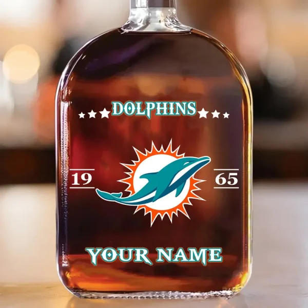 Miami Dolphins NFL Personalized Whiskey Bottle Father's Day, Gift For Dad, Grandpa - Limited Edition SPTWHBL020 - Image 2