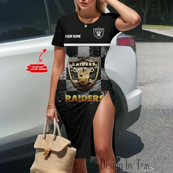 Las Vegas Raiders Women's Slit Bodycon Dress New 2025 S9SBD086