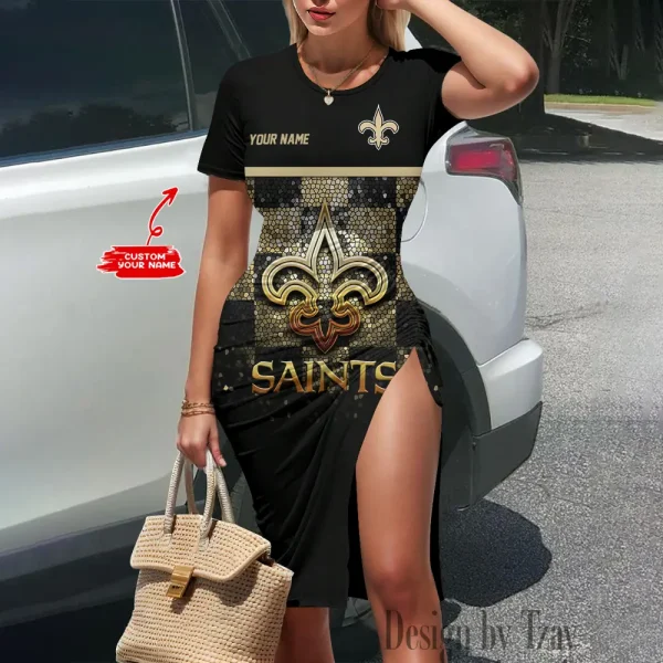 New Orleans Saints Women's Slit Bodycon Dress New 2025 S9SBD092