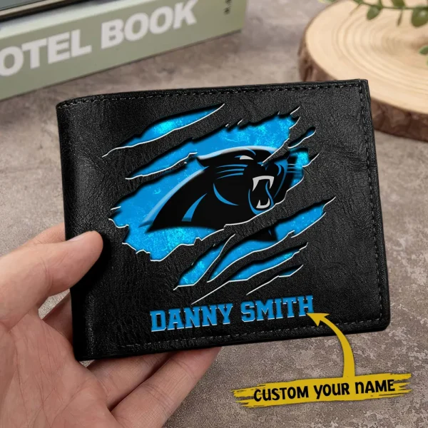 Carolina Panthers Men Leather Horizontal Wallet For Fans, Gifts For Football Lovers SPTLHTW037