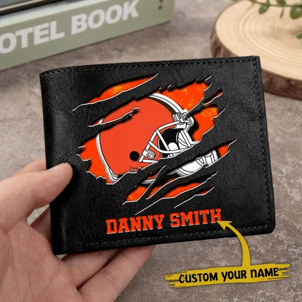 Cleveland Browns Men Leather Horizontal Wallet For Fans, Gifts For Football Lovers SPTLHTW040