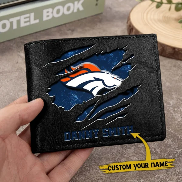 Denver Broncos Men Leather Horizontal Wallet For Fans, Gifts For Football Lovers SPTLHTW042