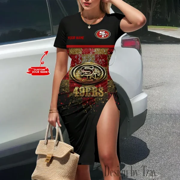 San Francisco 49ers Women's Slit Bodycon Dress New 2025 S9SBD096