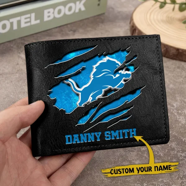 Detroit Lions Men Leather Horizontal Wallet For Fans, Gifts For Football Lovers SPTLHTW043