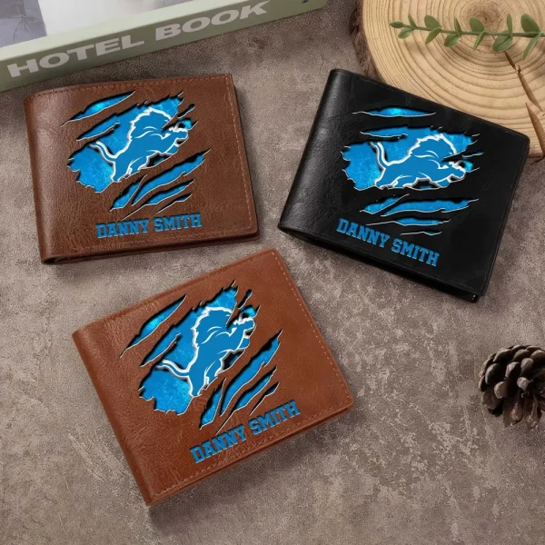 Detroit Lions Men Leather Horizontal Wallet For Fans, Gifts For Football Lovers SPTLHTW043 - Image 2
