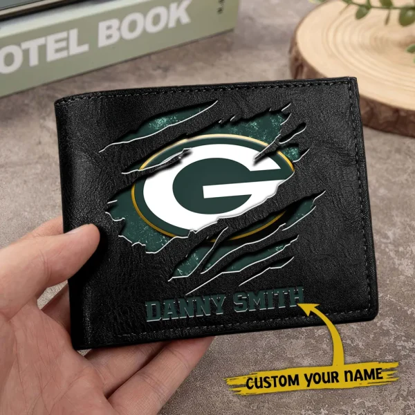 Green Bay Packers Men Leather Horizontal Wallet For Fans, Gifts For Football Lovers SPTLHTW044