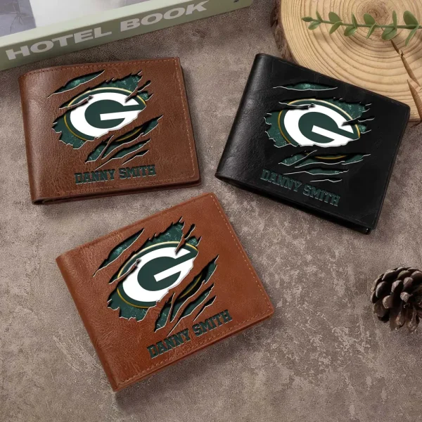 Green Bay Packers Men Leather Horizontal Wallet For Fans, Gifts For Football Lovers SPTLHTW044 - Image 2