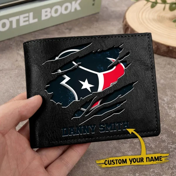 Houston Texans Men Leather Horizontal Wallet For Fans, Gifts For Football Lovers SPTLHTW045
