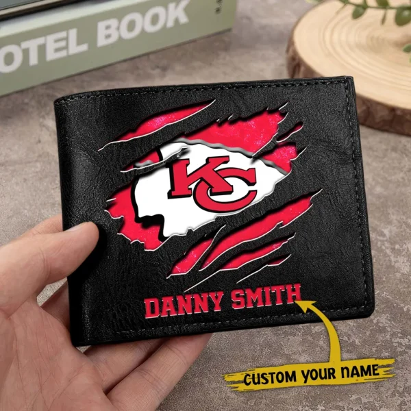 Kansas City Chiefs Men Leather Horizontal Wallet For Fans, Gifts For Football Lovers SPTLHTW048
