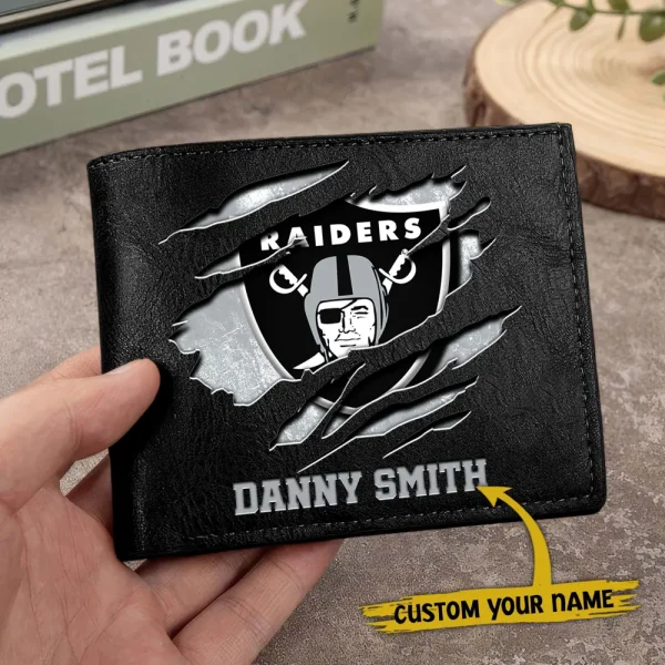 Las Vegas Raiders Men Leather Horizontal Wallet For Fans, Gifts For Football Lovers SPTLHTW049