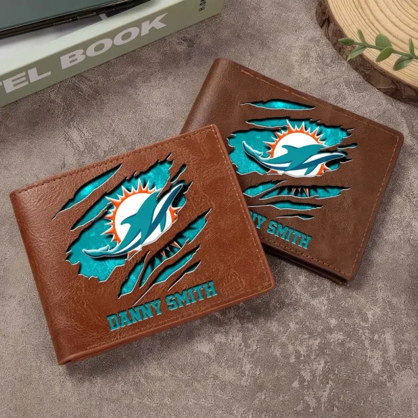 Miami Dolphins Men Leather Horizontal Wallet For Fans, Gifts For Football Lovers SPTLHTW052 - Image 4