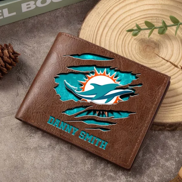Miami Dolphins Men Leather Horizontal Wallet For Fans, Gifts For Football Lovers SPTLHTW052 - Image 2