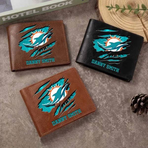 Miami Dolphins Men Leather Horizontal Wallet For Fans, Gifts For Football Lovers SPTLHTW052 - Image 7