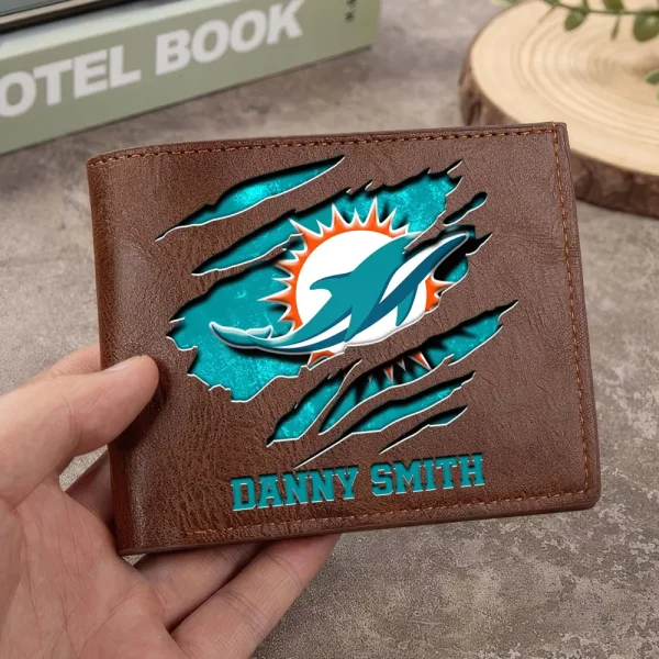 Miami Dolphins Men Leather Horizontal Wallet For Fans, Gifts For Football Lovers SPTLHTW052 - Image 8