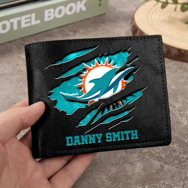 Miami Dolphins Men Leather Horizontal Wallet For Fans, Gifts For Football Lovers SPTLHTW052 - Image 9