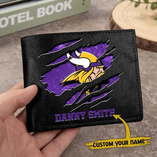 Minnesota Vikings Men Leather Horizontal Wallet For Fans, Gifts For Football Lovers SPTLHTW053