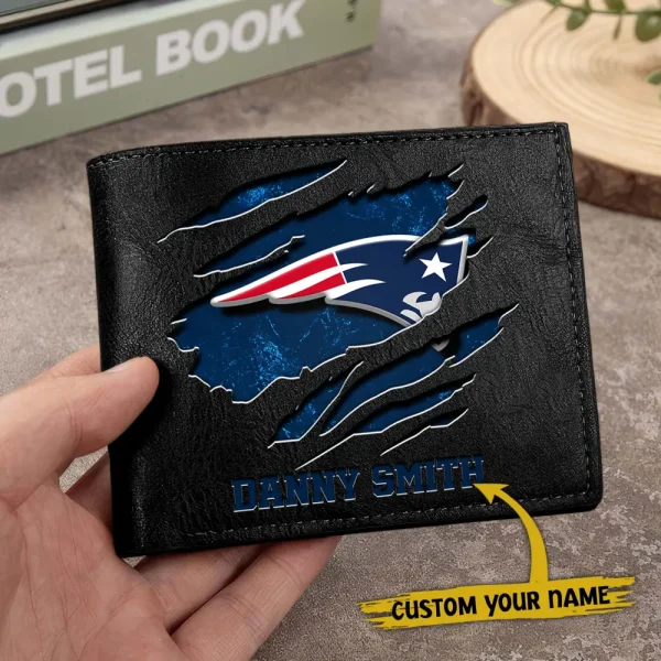 New England Patriots Men Leather Horizontal Wallet For Fans, Gifts For Football Lovers SPTLHTW054