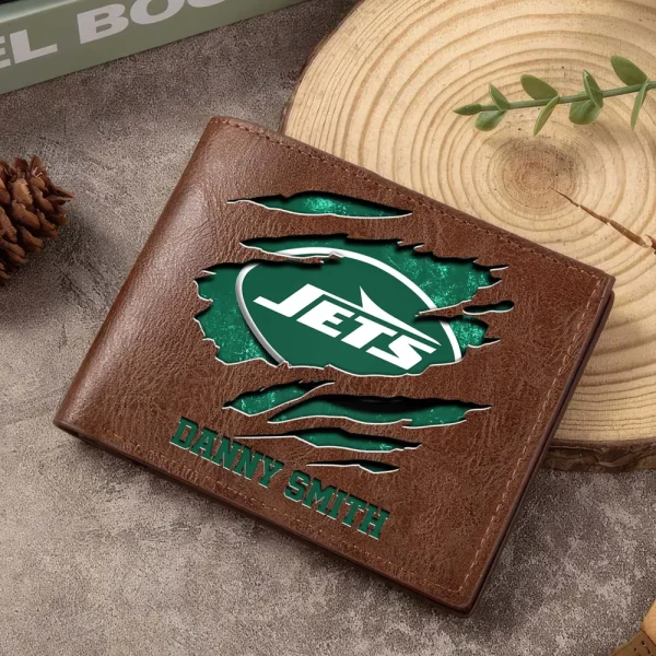 New York Jets Men Leather Horizontal Wallet For Fans, Gifts For Football Lovers SPTLHTW057 - Image 3