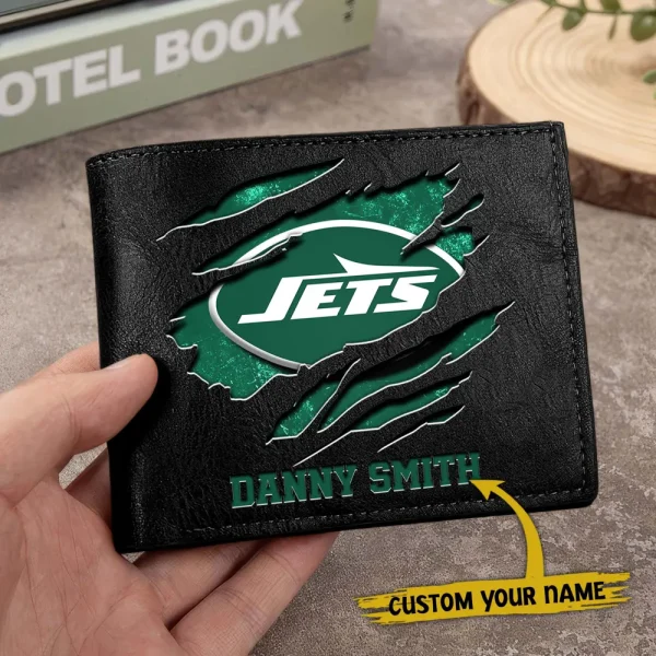 New York Jets Men Leather Horizontal Wallet For Fans, Gifts For Football Lovers SPTLHTW057